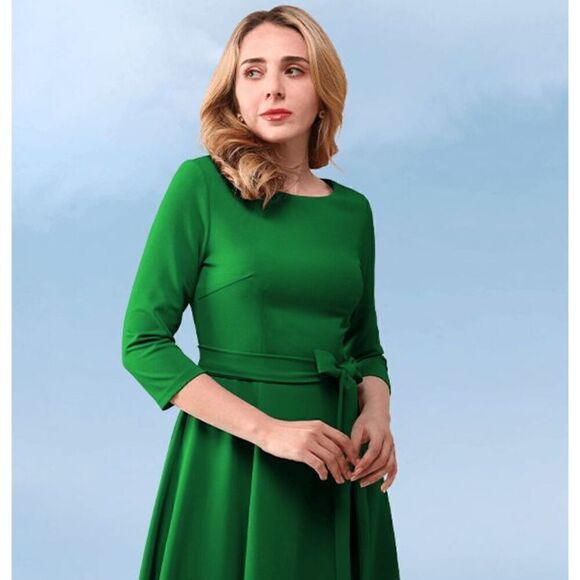 💚 2PCS Green Bundle Retro Pinup Dress with Belt & Petticoat SIZE XL NWT - Picture 4 of 16